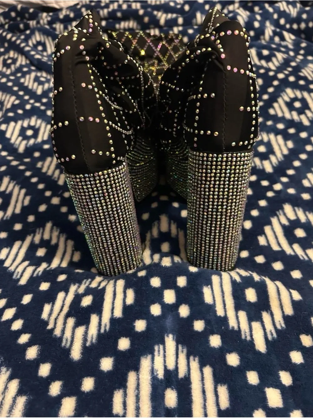 Gorgeous Black Crystal-Studded Over-the-Knee Platform Boots